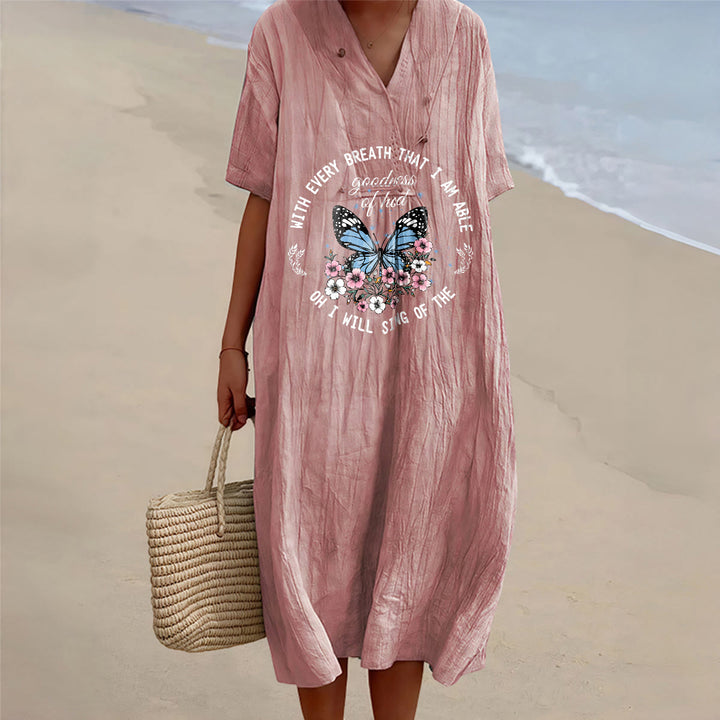 Christianartworkshop Bible Verse Butterfly & Floral Wreath V-Neck Short Sleeve Midi Dress - Pink - 4XL - image 12