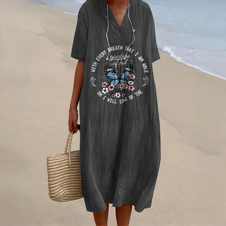 Christianartworkshop Bible Verse Butterfly & Floral Wreath V-Neck Short Sleeve Midi Dress - Black - 4XL - image 6