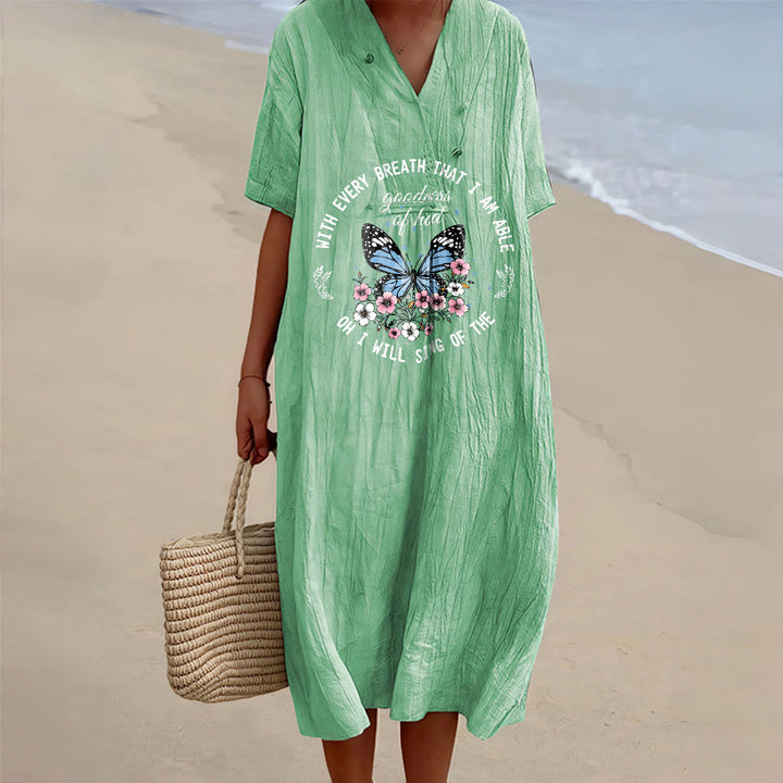Christianartworkshop Bible Verse Butterfly & Floral Wreath V-Neck Short Sleeve Midi Dress - Green - 4XL - image 3