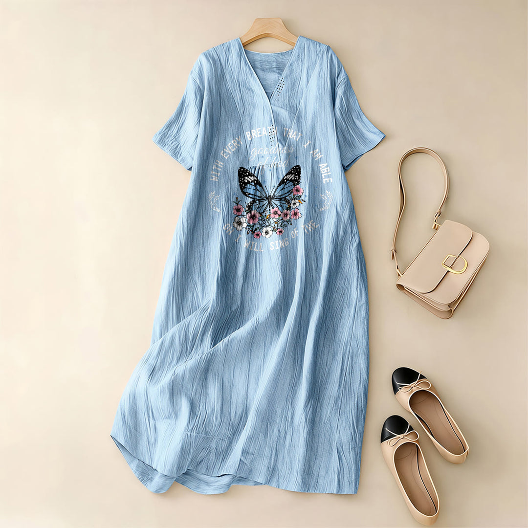Christianartworkshop Bible Verse Butterfly & Floral Wreath V-Neck Short Sleeve Midi Dress - image 11