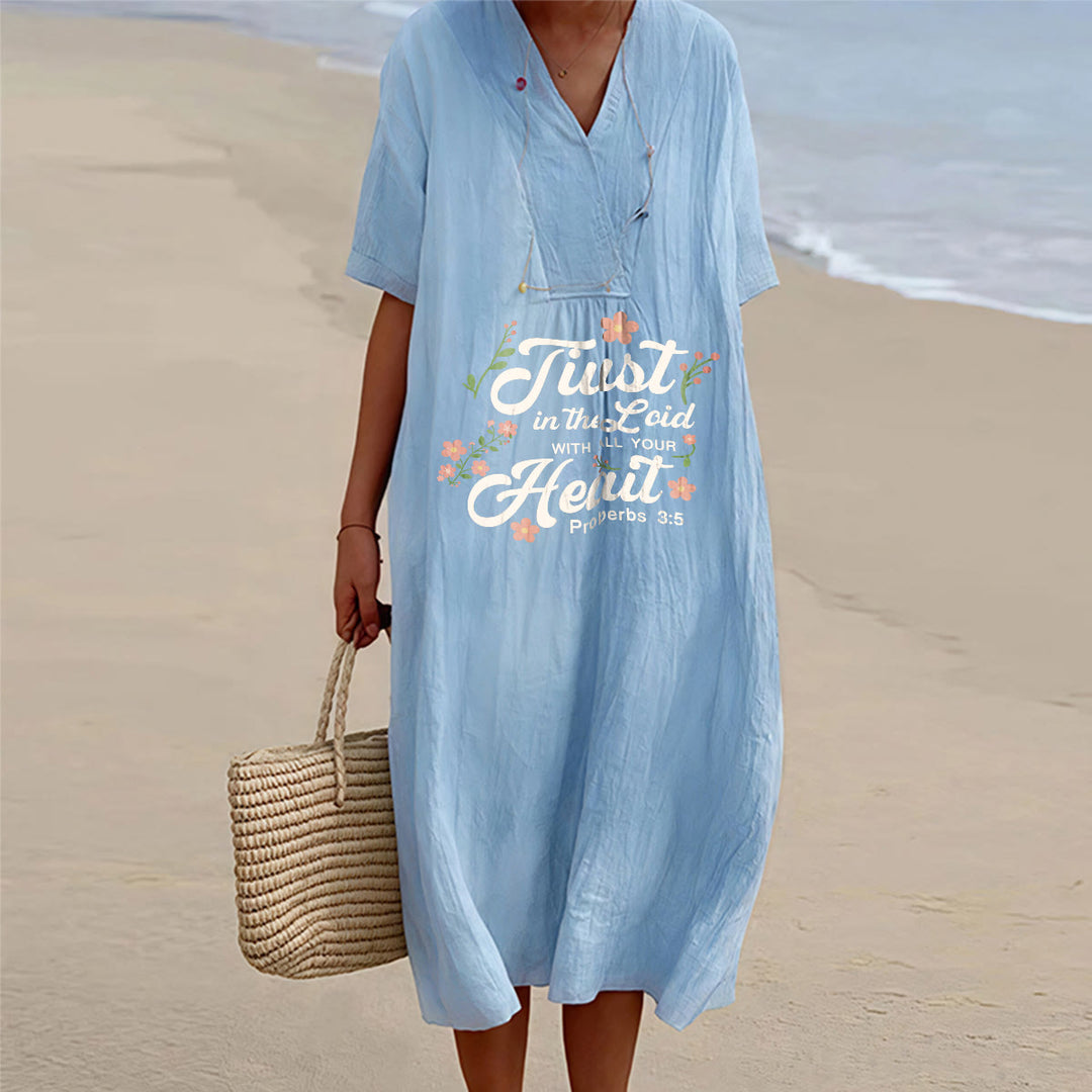 Christianartworkshop Trust In The Lord With All Your Heart Proverbs 3:5 Floral V-Neck Midi Dress - Blue - 4XL - image 12