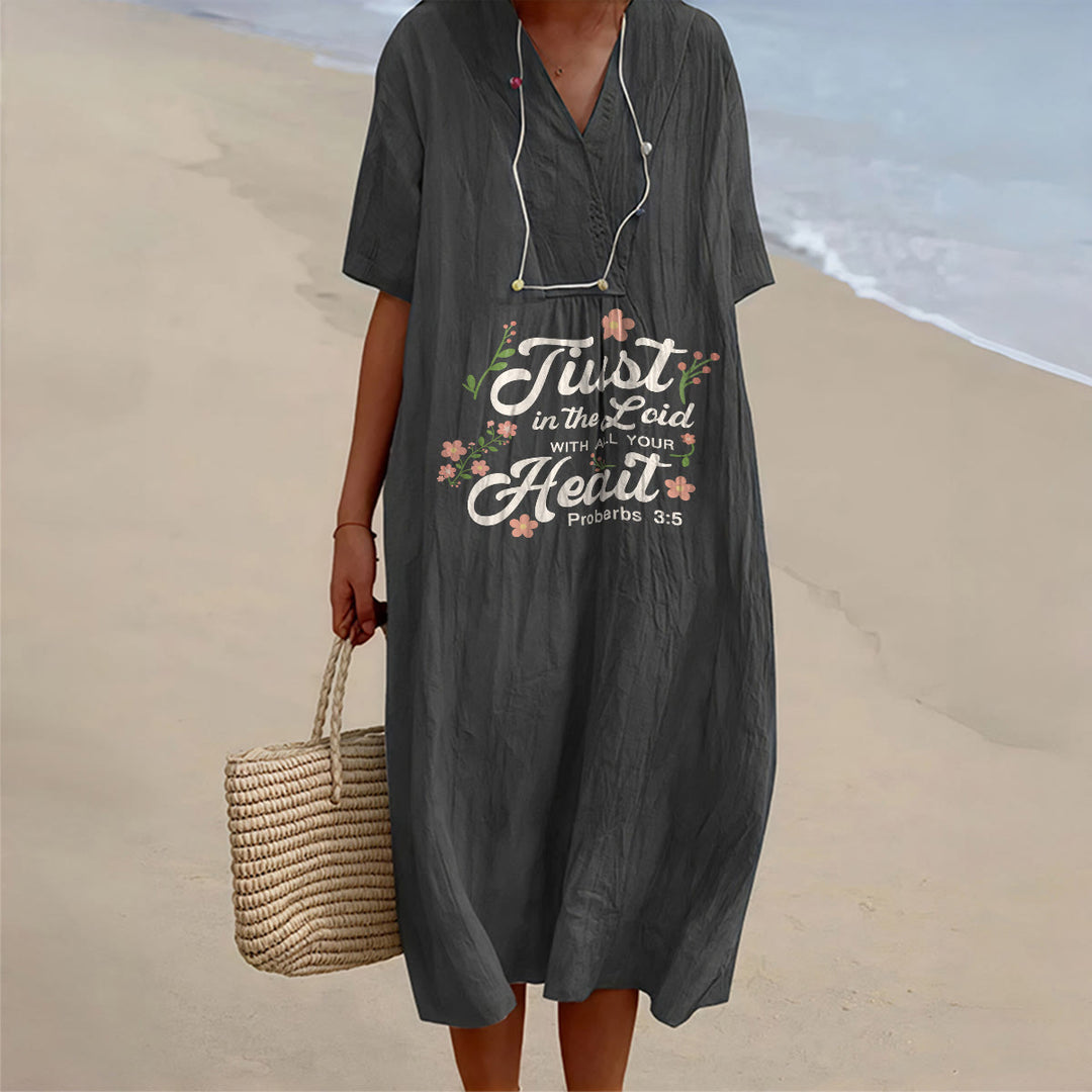 Christianartworkshop Trust In The Lord With All Your Heart Proverbs 3:5 Floral V-Neck Midi Dress - Black - 4XL - image 9