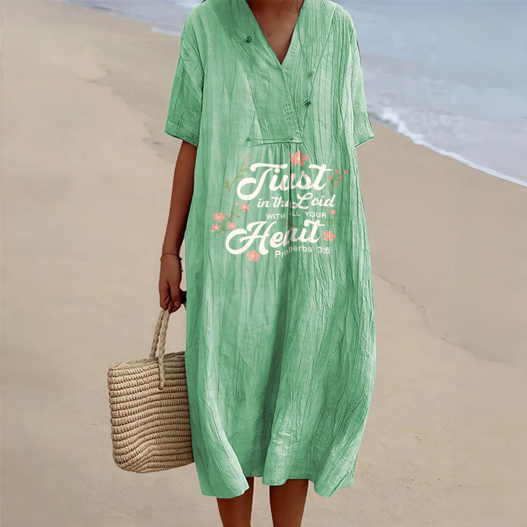Christianartworkshop Trust In The Lord With All Your Heart Proverbs 3:5 Floral V-Neck Midi Dress - Green - 4XL - image 6