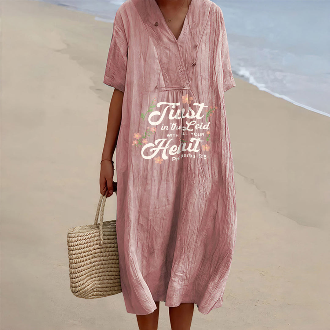Christianartworkshop Trust In The Lord With All Your Heart Proverbs 3:5 Floral V-Neck Midi Dress - Pink - 4XL - image 3