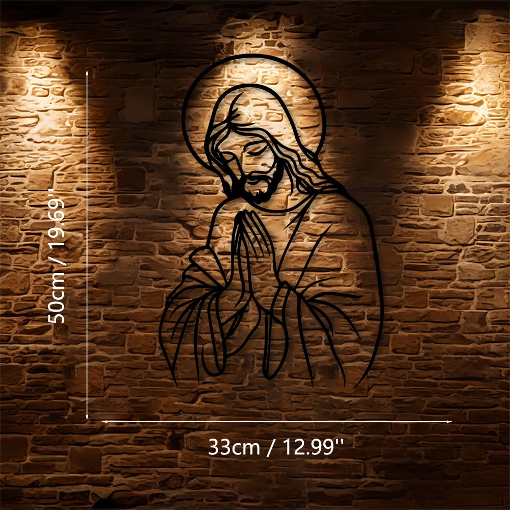 Christianartworkshop Minimal Line Art Praying Jesus Halo Metal Wall Decor: A Symbol of Humble Sacred Devotion - 13.00"*19.69"*0.06"/33cm*50cm*0.15cm - image 8