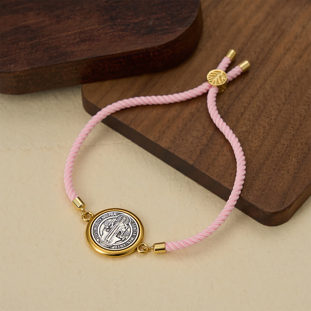 Christianartworkshop St. Benedict Medal Braided Cord Bracelet in Assorted Colors: A Symbol of Divine Protection - Pink - image 8
