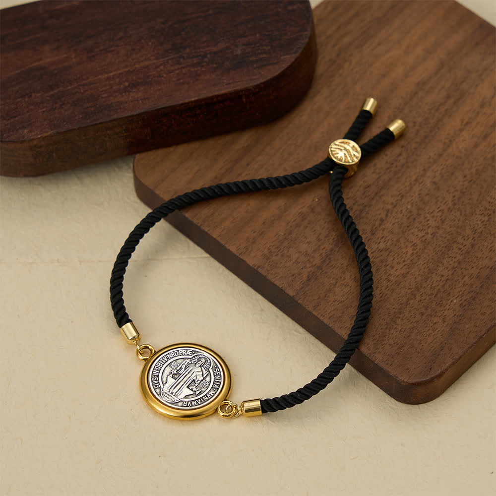 Christianartworkshop St. Benedict Medal Braided Cord Bracelet in Assorted Colors: A Symbol of Divine Protection - Black - image 6