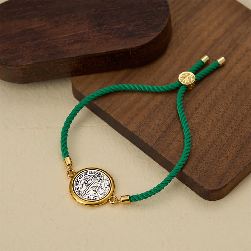 Christianartworkshop St. Benedict Medal Braided Cord Bracelet in Assorted Colors: A Symbol of Divine Protection - Green - image 5