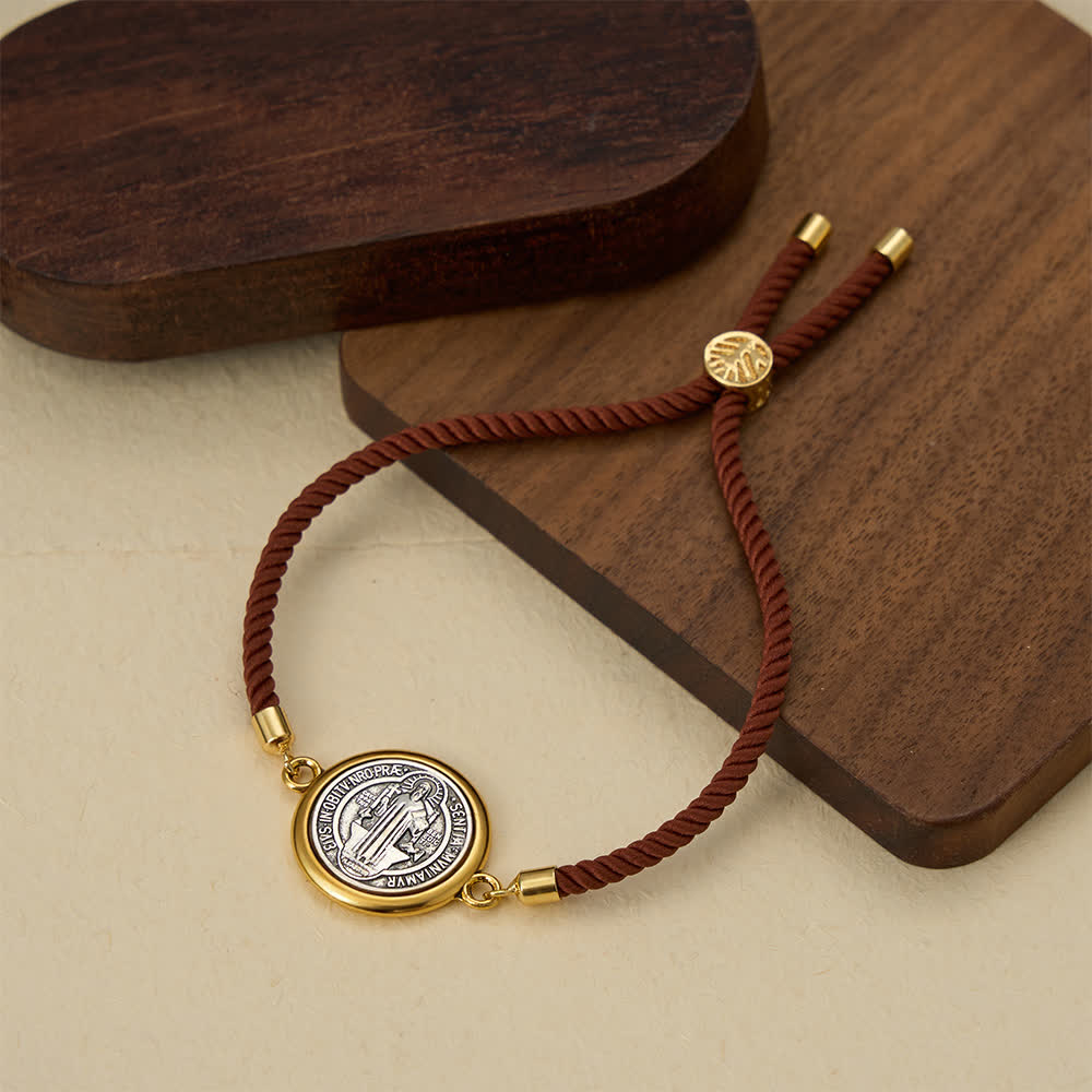 Christianartworkshop St. Benedict Medal Braided Cord Bracelet in Assorted Colors: A Symbol of Divine Protection - Brown - image 4