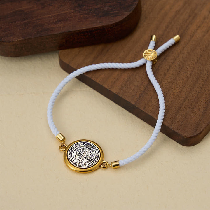 Christianartworkshop St. Benedict Medal Braided Cord Bracelet in Assorted Colors: A Symbol of Divine Protection - White - image 7