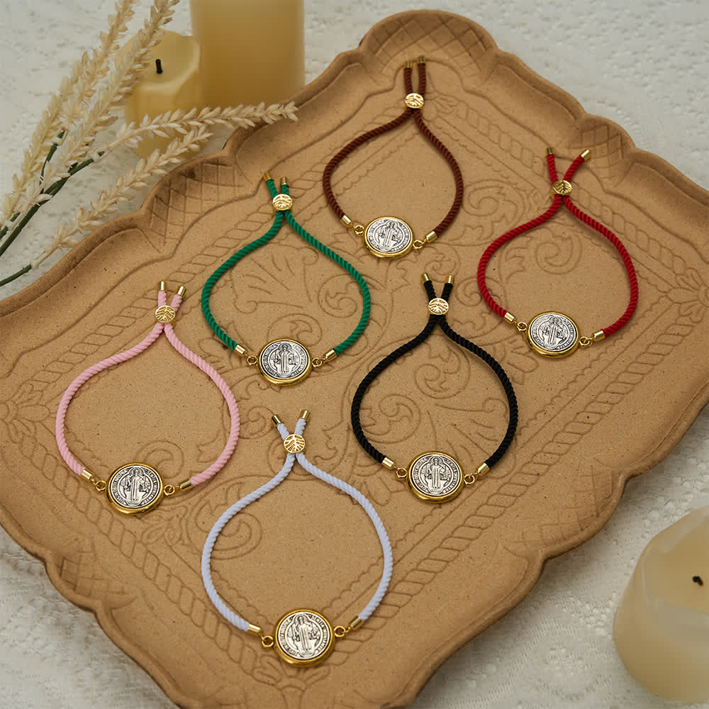 Christianartworkshop St. Benedict Medal Braided Cord Bracelet in Assorted Colors: A Symbol of Divine Protection - image 1