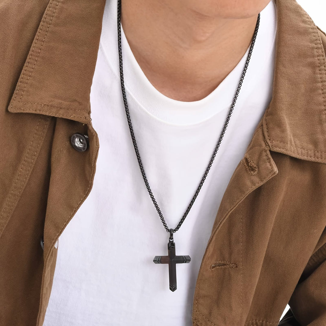 FREE Today: Two-Tone Stainless Steel Inlaid Solid Wood Cross Pendant Box Chain Necklace - image 1