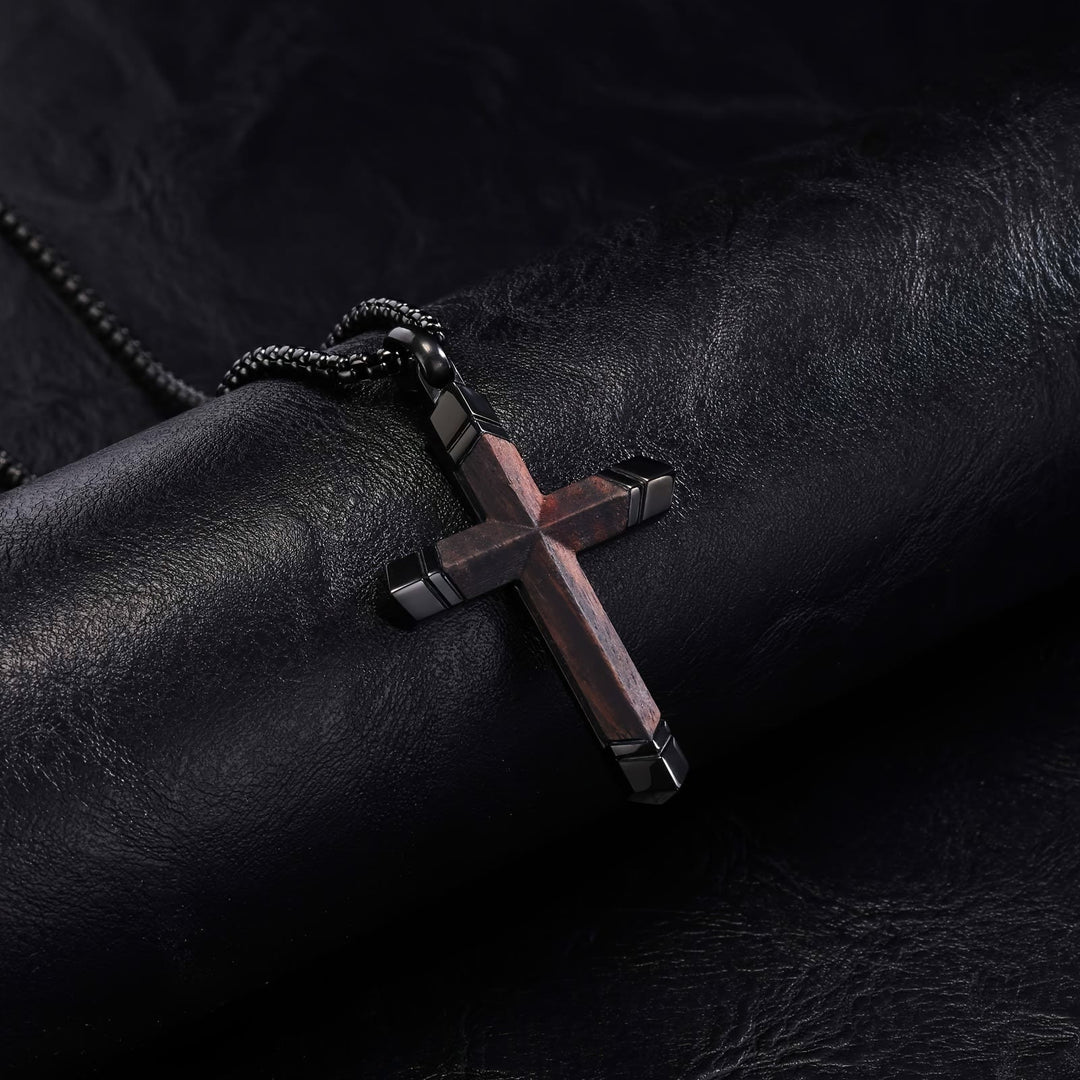 FREE Today: Two-Tone Stainless Steel Inlaid Solid Wood Cross Pendant Box Chain Necklace - image 3