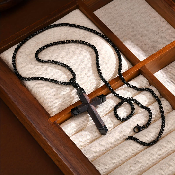 FREE Today: Multicolor Stainless Steel Inlaid Solid Wood Cross Pendant Box Chain Necklace - image 8