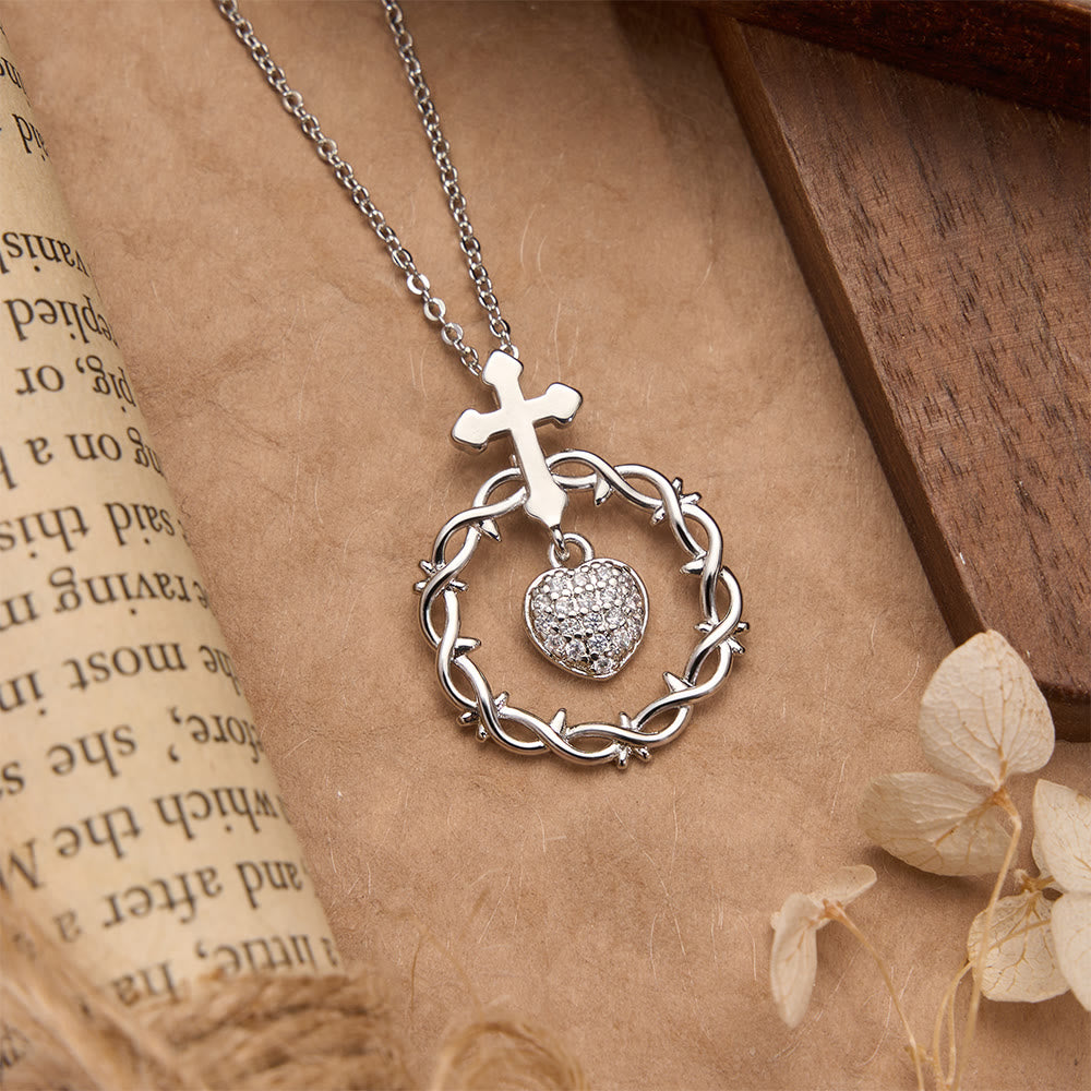 Christianartworkshop Pavé Zircon Cross with Thorn Wreath & Heart-Cut Gem Pendant Necklace: A Symbol of Sacred Redeeming Love - image 9