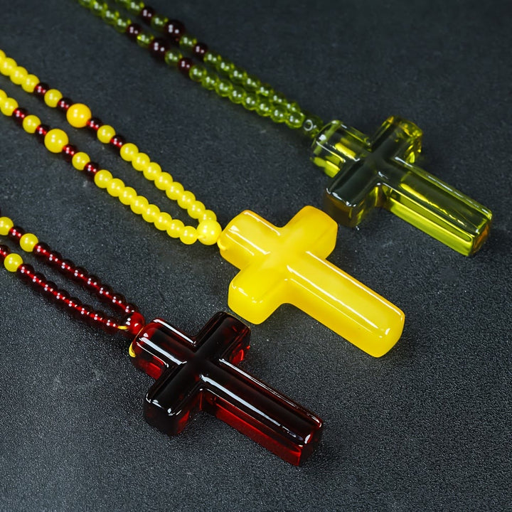 FREE Today: Solid Glossy Resin Amber-Style Cross Pendant with Alternate Bead Adjustable Cord Necklace - image 1