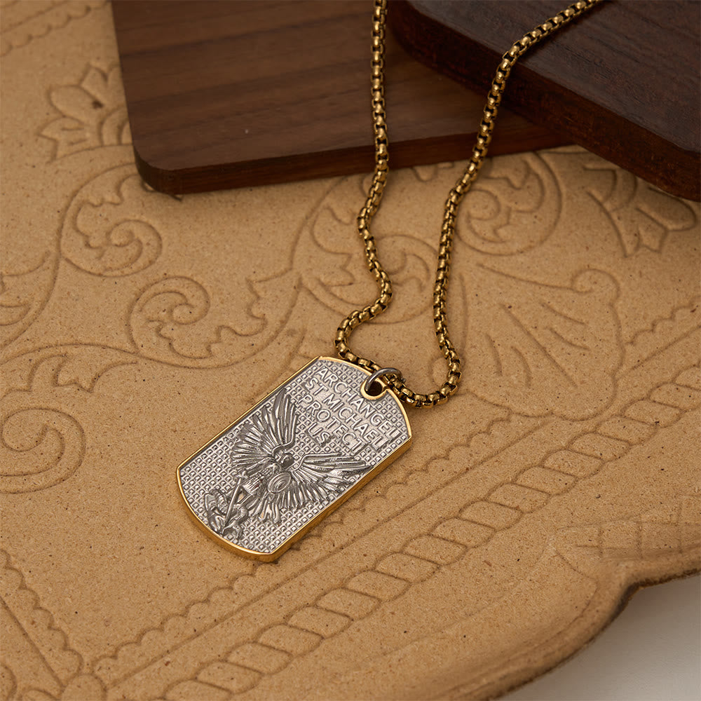 Christianartworkshop St. Michael Dog Tag Necklace – Dual-Sided
