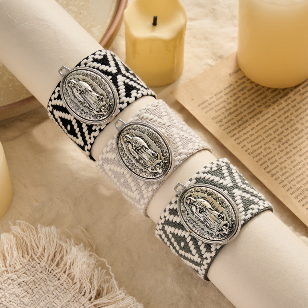 FREE Today: Vintage Embossed Oval Our Lady Charm Woven Tassel End Wrap Bracelet: A Reminder of Motherly Blessing - image 1