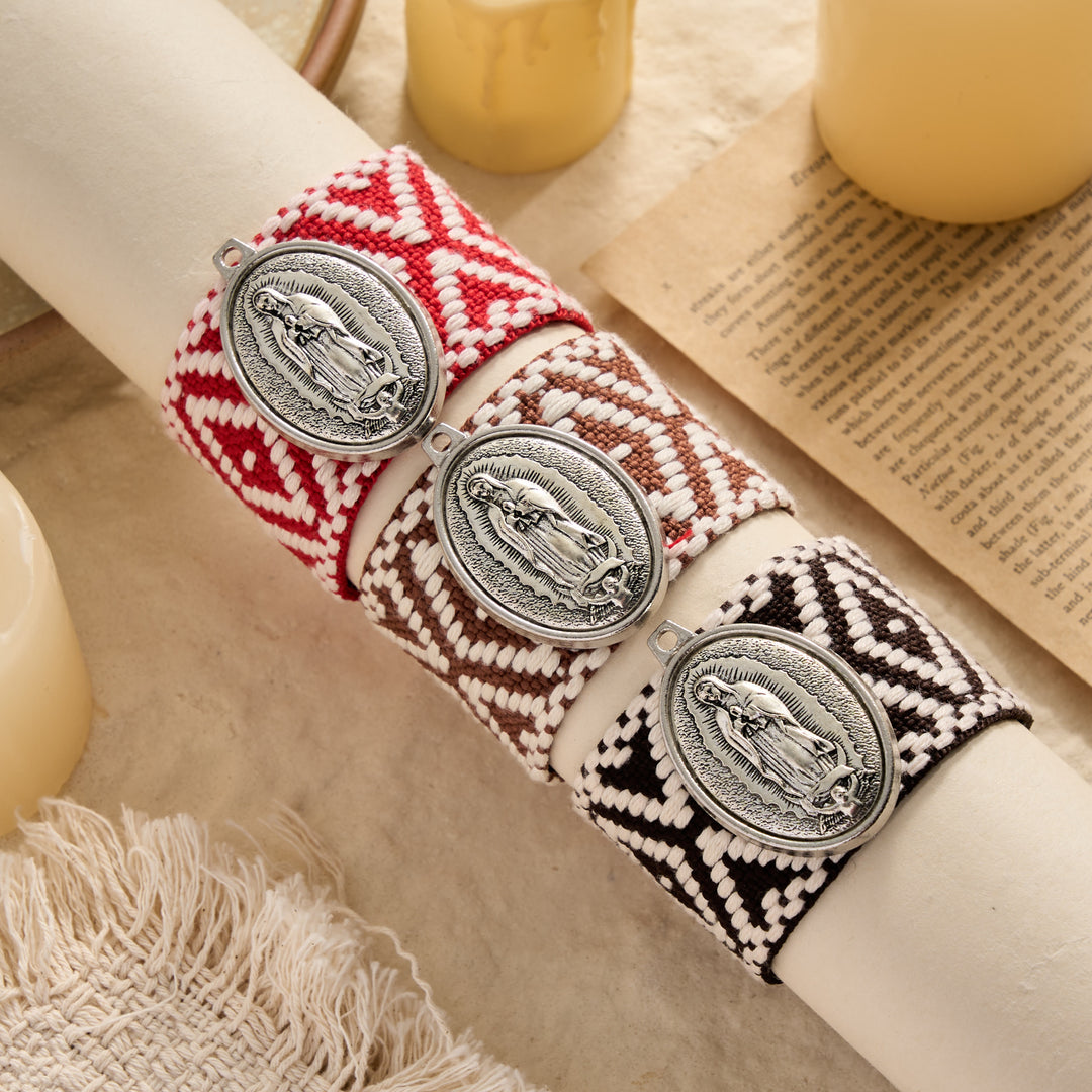 FREE Today: Vintage Embossed Oval Our Lady Charm Woven Tassel End Wrap Bracelet: A Reminder of Motherly Blessing - image 0