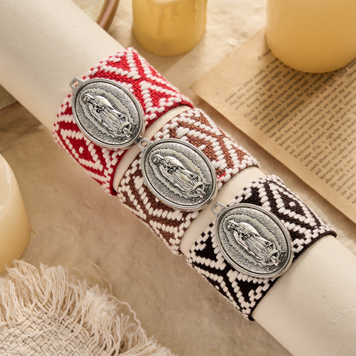 FREE Today: Vintage Embossed Oval Our Lady Charm Woven Tassel End Wrap Bracelet: A Reminder of Motherly Blessing - image 0