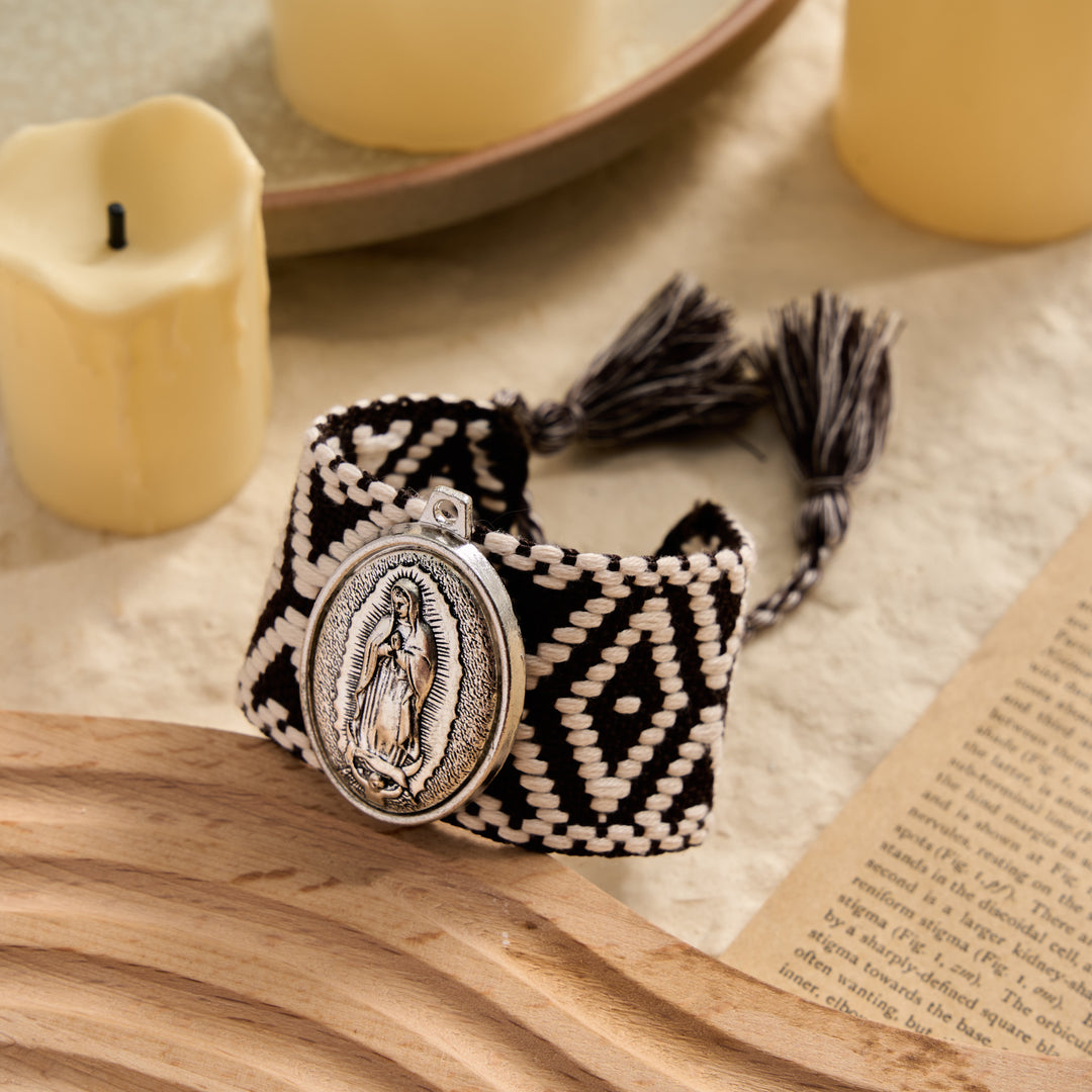 FREE Today: Vintage Embossed Oval Our Lady Charm Woven Tassel End Wrap Bracelet: A Reminder of Motherly Blessing - Coffee - image 6