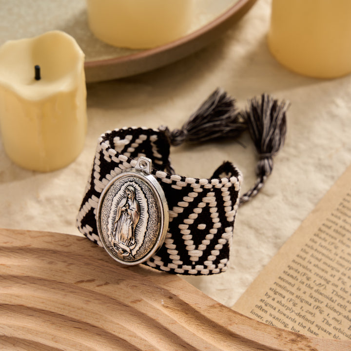 FREE Today: Vintage Embossed Oval Our Lady Charm Woven Tassel End Wrap Bracelet: A Reminder of Motherly Blessing - Coffee - image 6