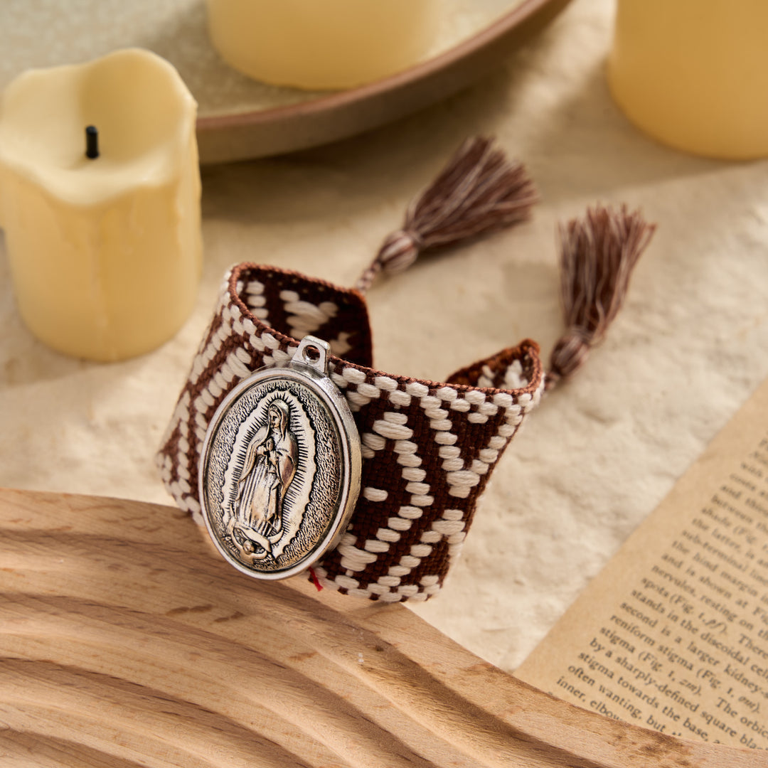 FREE Today: Vintage Embossed Oval Our Lady Charm Woven Tassel End Wrap Bracelet: A Reminder of Motherly Blessing - Brown - image 3