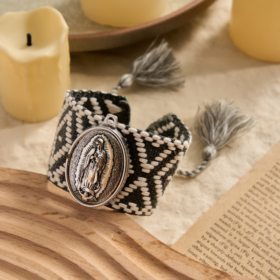 FREE Today: Vintage Embossed Oval Our Lady Charm Woven Tassel End Wrap Bracelet: A Reminder of Motherly Blessing - Green - image 5