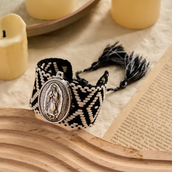 FREE Today: Vintage Embossed Oval Our Lady Charm Woven Tassel End Wrap Bracelet: A Reminder of Motherly Blessing - Black - image 7