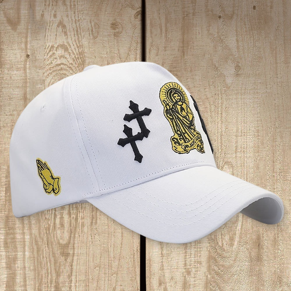 Christianartworkshop St. Jude & Triple Cross Embroidery Classic Adjustable Baseball Cap - White - image 1