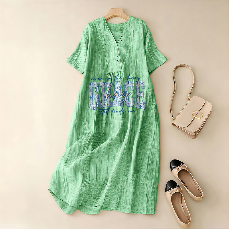 Christianartworkshop Classic "His Grace Still Finds Me" Plaid Print V-Neck Loose Midi Dress - image 13