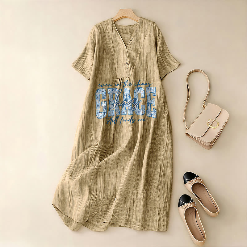 Christianartworkshop Classic "His Grace Still Finds Me" Plaid Print V-Neck Loose Midi Dress - image 16