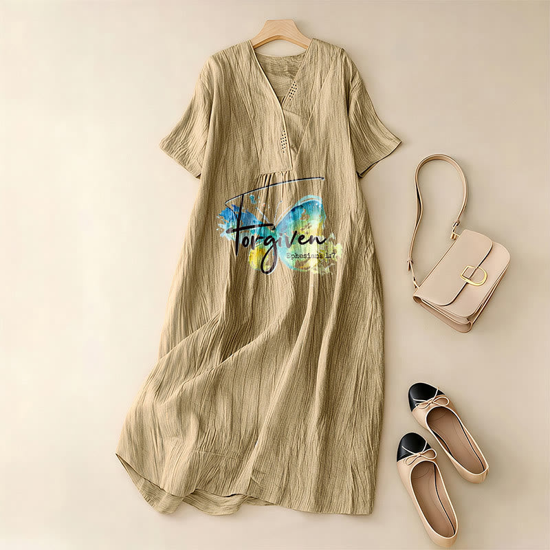 Christianartworkshop Church Gathering Outfit Bible Verse Watercolor Butterfly V-Neck Midi Dress - image 4