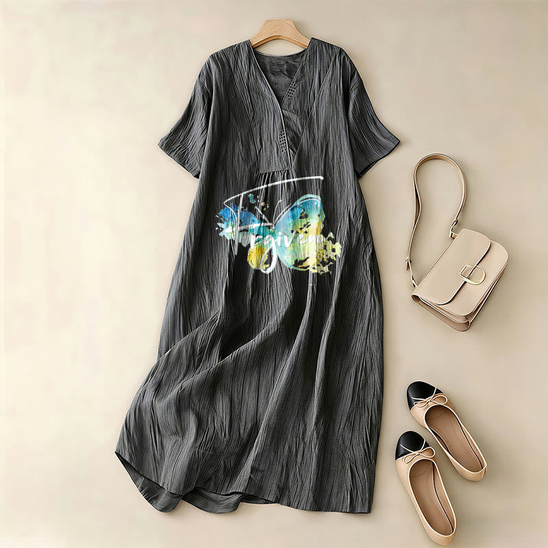 Christianartworkshop Church Gathering Outfit Bible Verse Watercolor Butterfly V-Neck Midi Dress - image 7