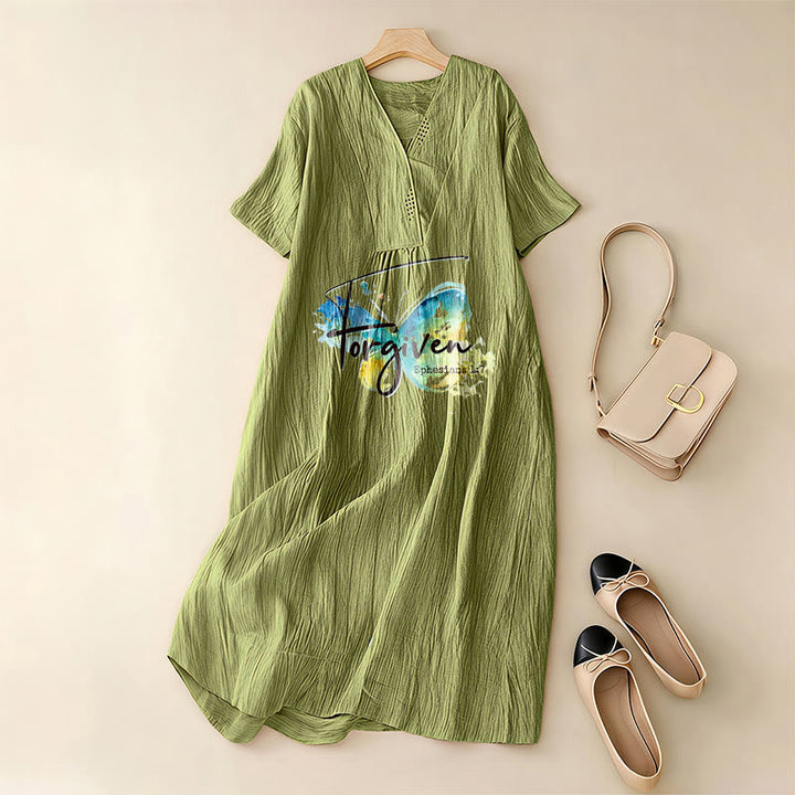 Christianartworkshop Church Gathering Outfit Bible Verse Watercolor Butterfly V-Neck Midi Dress - image 1