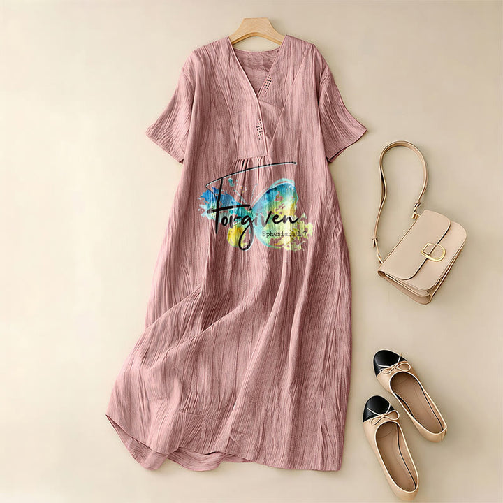 Christianartworkshop Church Gathering Outfit Bible Verse Watercolor Butterfly V-Neck Midi Dress - image 10