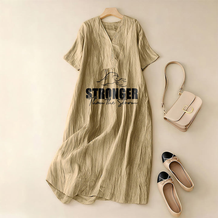 Christianartworkshop "Stronger Than The Storm" Wave Graphic V-Neck Short Sleeve Midi Dress - image 7