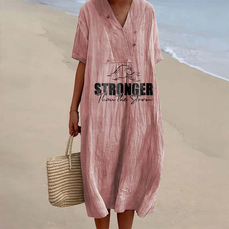 Christianartworkshop "Stronger Than The Storm" Wave Graphic V-Neck Short Sleeve Midi Dress - Pink - 4XL - image 12