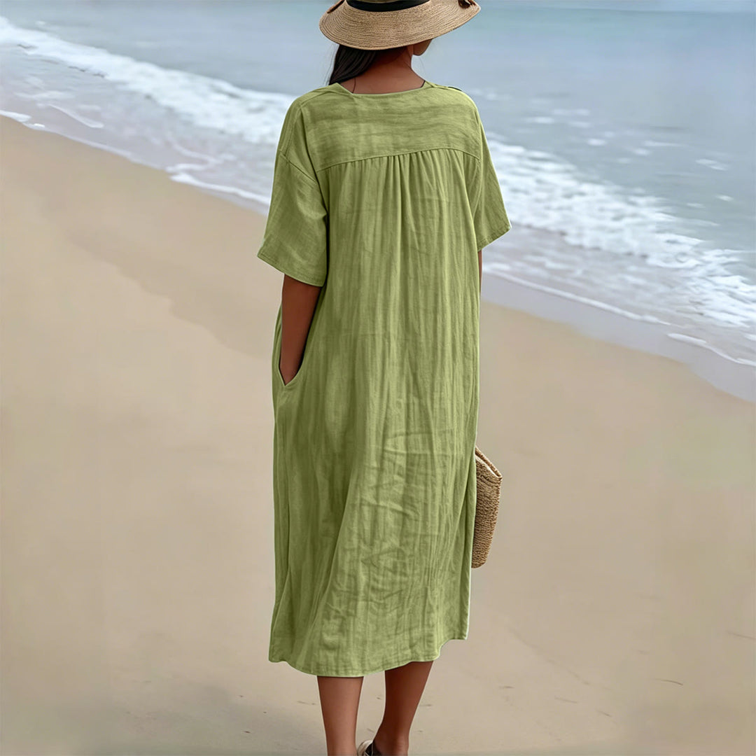 Christianartworkshop "Stronger Than The Storm" Wave Graphic V-Neck Short Sleeve Midi Dress - image 5