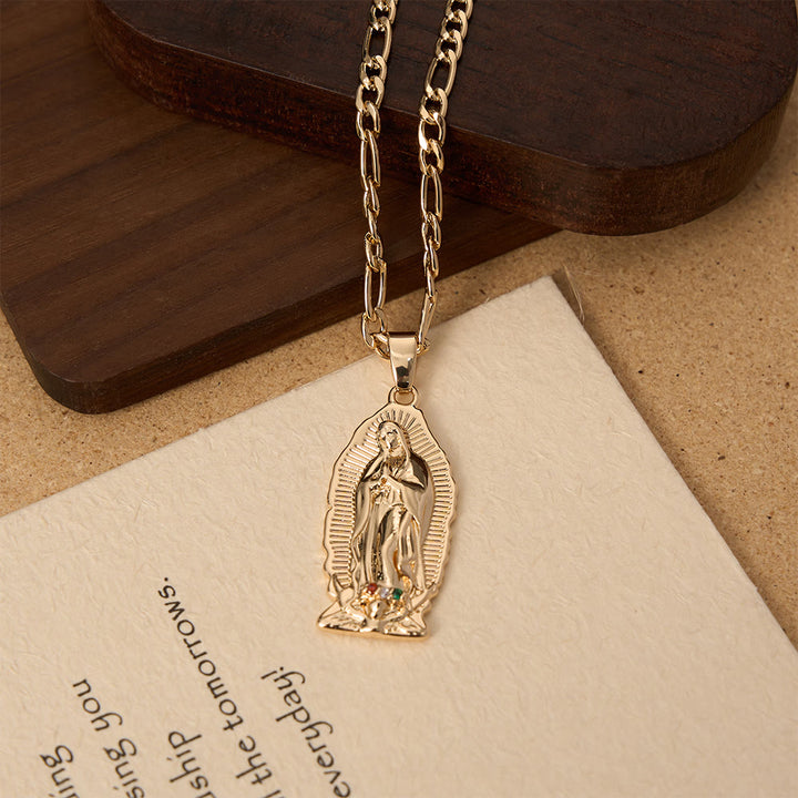 FREE Today: Elegant Sunburst Border Enamel Virgin Guadalupe Pendant Chunky Figaro Chain - Golden - image 8
