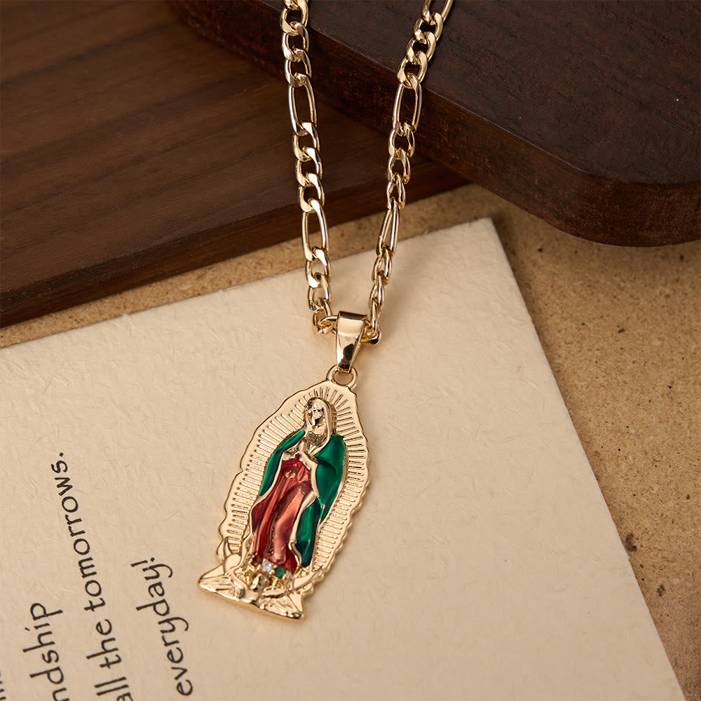 FREE Today: Elegant Sunburst Border Enamel Virgin Guadalupe Pendant Chunky Figaro Chain - image 4