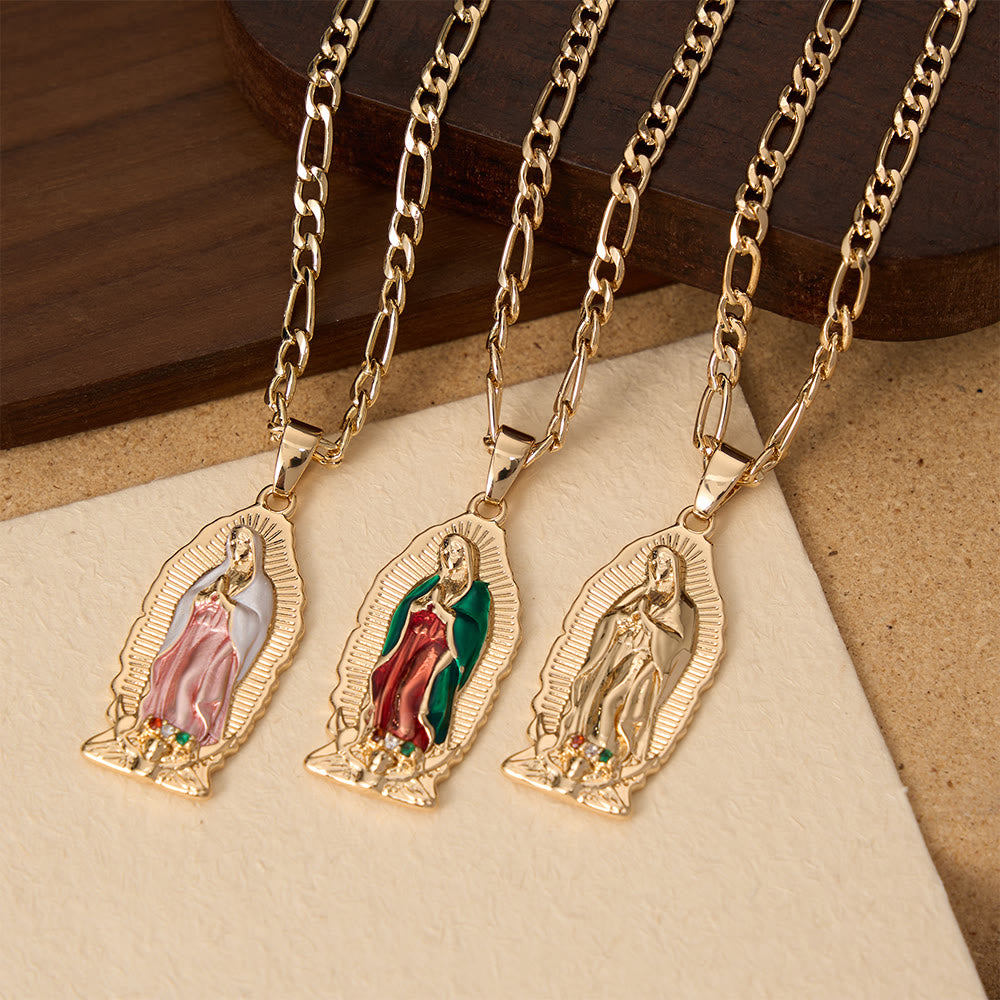 FREE Today: Elegant Sunburst Border Enamel Virgin Guadalupe Pendant Chunky Figaro Chain - image 2