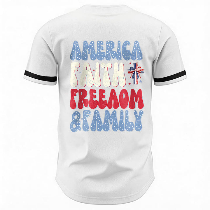 Christianartworkshop Jesus EST.1776 America Faith Freedom & Family USA Flag Print Button-Up Baseball Jersey - image 14