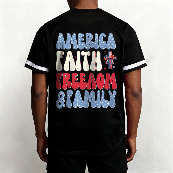 Christianartworkshop Jesus EST.1776 America Faith Freedom & Family USA Flag Print Button-Up Baseball Jersey - image 5