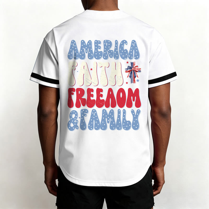 Christianartworkshop Jesus EST.1776 America Faith Freedom & Family USA Flag Print Button-Up Baseball Jersey - image 12
