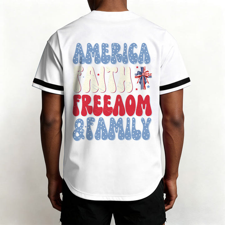 Christianartworkshop Jesus EST.1776 America Faith Freedom & Family USA Flag Print Button-Up Baseball Jersey - image 12