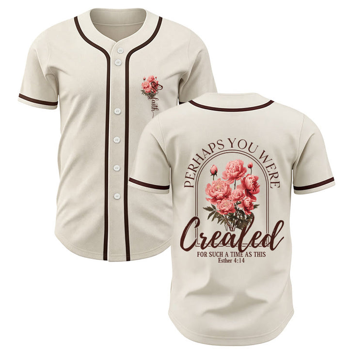 Christianartworkshop "Perhaps You Were Created For Such A Time As This" Esther 4:14 Peony Faith Print Button-Up Baseball Jersey - Beige - 5XL - image 14