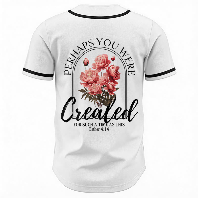Christianartworkshop "Perhaps You Were Created For Such A Time As This" Esther 4:14 Peony Faith Print Button-Up Baseball Jersey - image 6