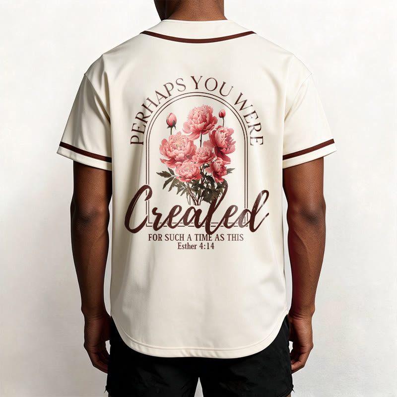Christianartworkshop "Perhaps You Were Created For Such A Time As This" Esther 4:14 Peony Faith Print Button-Up Baseball Jersey - image 18