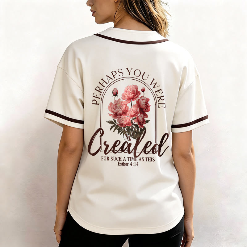 Christianartworkshop "Perhaps You Were Created For Such A Time As This" Esther 4:14 Peony Faith Print Button-Up Baseball Jersey - image 19